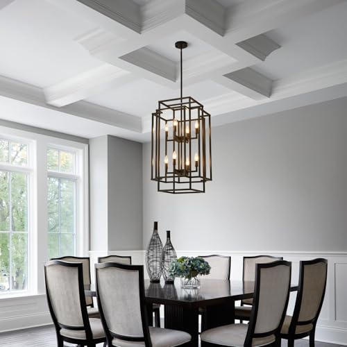 32" H 8 Light Lantern Pendant Light Black Chandeliers for High Ceilings