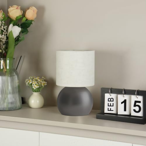 Modern Small Table Lamp with Grey Metal Base and Linen Shade