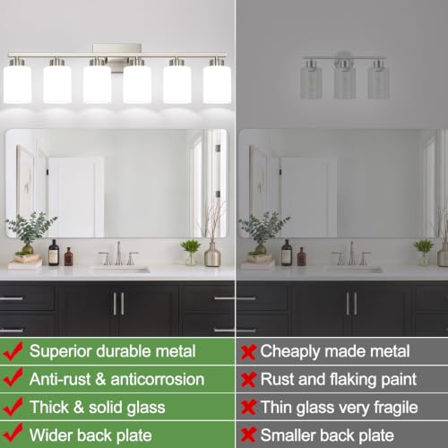 Brushed Nickel Bathroom Light Fixtures with Milk Glass Shades