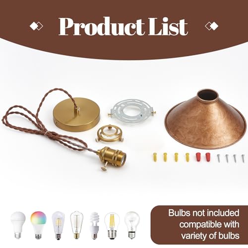 Rusted Copper Kitchen Hanging Lights 8.2 Inch Industrial Lampshade Retro Farmhouse Pendant Light for Bedroom Barn and Bar Foyer Lighting Fixtures 2 Pack