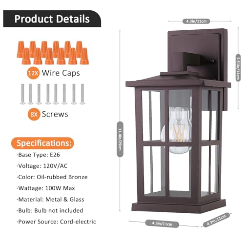 2 Pack Outdoor Wall Light Fixtures (2 Count)