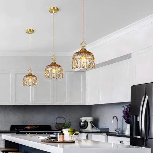 Brass Vintage Glass Pendant Light Crystal Hanging Light Fixtures (2 Count)