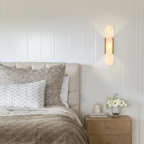 Modern Alabaster Wall Sconce Brushed Brass Finish