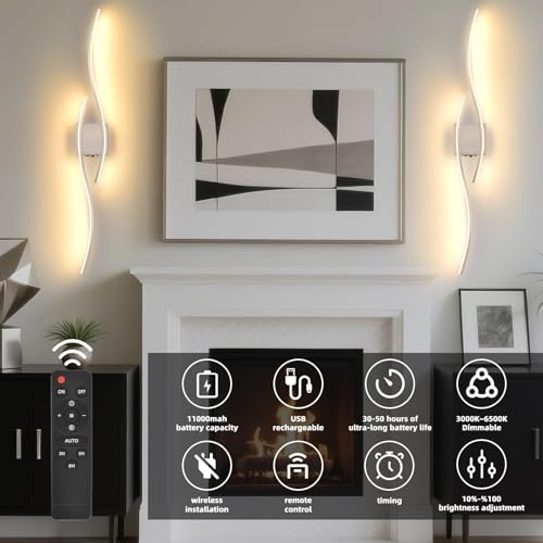 Battery Powered Silver Wall Sconces Set of 2 (2 Count)