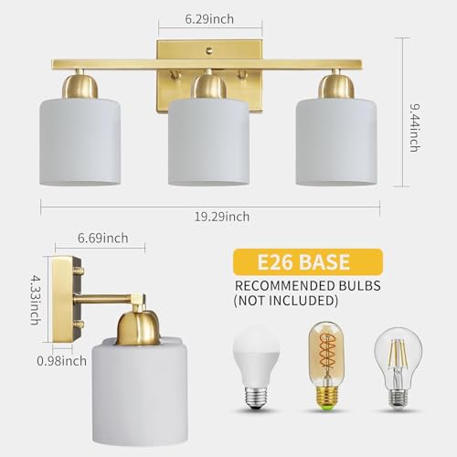 3 Light Gold Bathroom Light Fixtures