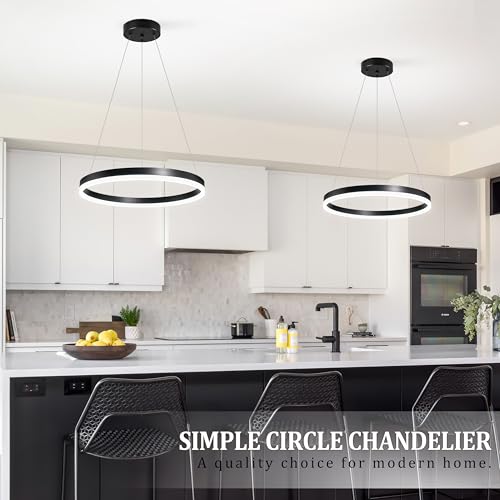 20" Modern Black Led Chandelier Ring Dimmable LED Chandeliers with Remote Control for Kitchen Island Height Adjustable Chandelier Led Pendant Light for Living Room Dining Room Bedroom Foyer