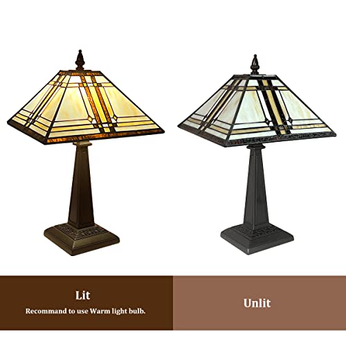 Tiffany Lamp Stained Glass Table Lamp 12x12x19 Inches Cream Color Tiffany Style Desk Reading Lamp Decor for Home Office Bedroom Living Room