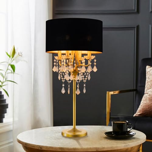 Drum Shade Gold Crystal Table Lamp