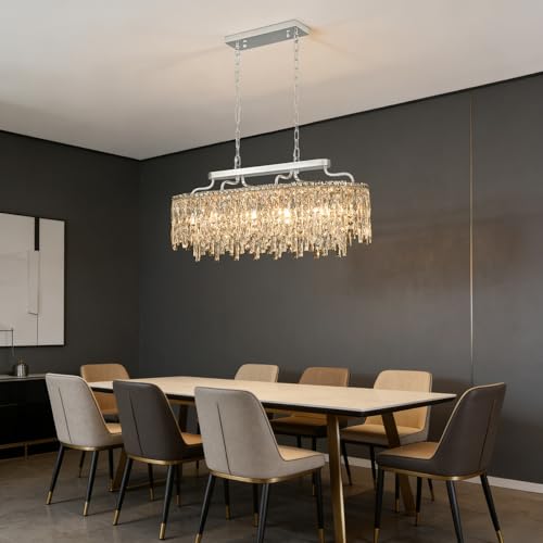 12 Lights Chrome Oval Crystal Chandeliers for Dining Room 36"