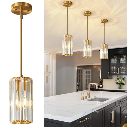 Gold Pendant Lighting Modern Pendant Light Mini Crystal Chandeliers Adjustable Pendant Light Fixture for Kitchen Island Dinning Room Corridor Bedroom (3 Count)