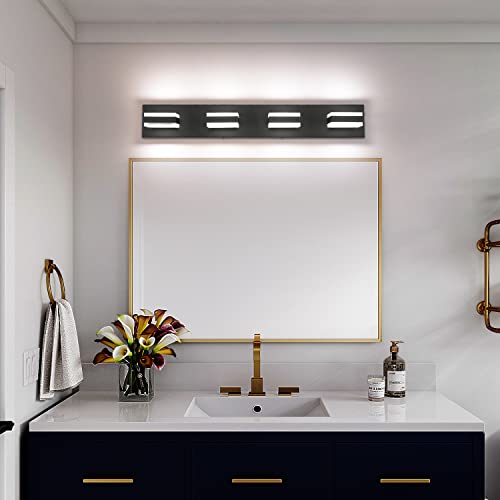 Black Bathroom Light Fixtures 4 Lights Bathroom Vanity Light LED Dimmable Matt Black Vanity Lights 32W Cool White 6000K & 0%