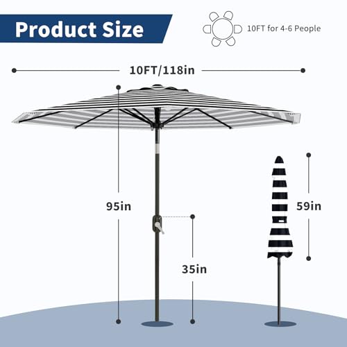 10FT Patio Umbrella 8 Sturdy Ribs Outdoor Table Umbrella