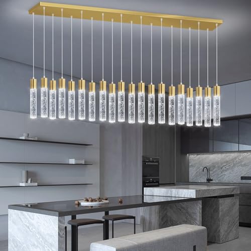 20 Lights Modern Crystal Chandeliers LED Pendant Light for Kitchen Island Dining Room Entrance Foyer Living Room 6000K Gold