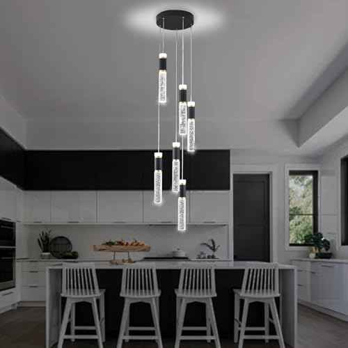 6-Lights Led Chandelier, Black and Gold Crystal Modern Led Chandelier for Dining Room, Luxury Dimmable Enterway Led Pendant Lights Fixture with Remote Control Flush Mount