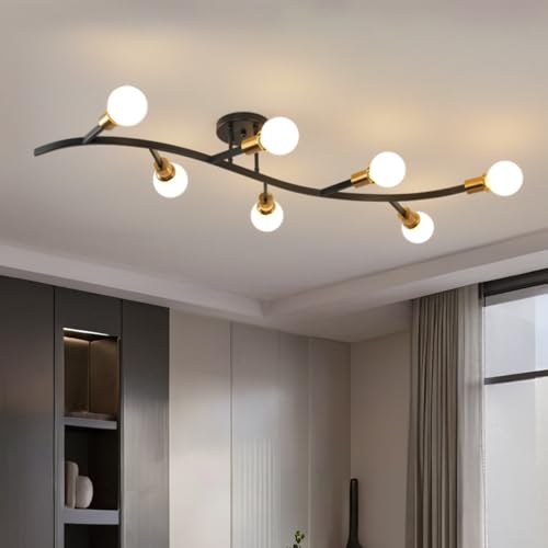Black and Gold Modern Sputnik Semi Flush Mount Ceiling Light Fixture 7