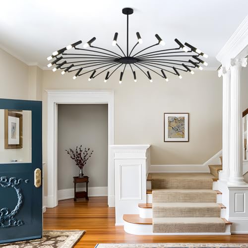 Black Sputnik Ceiling Light Extra Large Chandeliers for High Ceilings Mid Century Modern Chandelier Vintage Chandelier Light Fixture for Dining Room Living Room