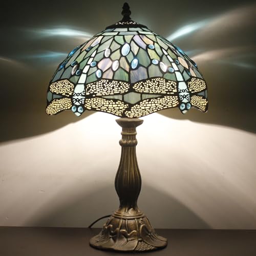 Tiffany Lamp Sea Blue Stained Glass Table Lamp 18 Inch Dragonfly