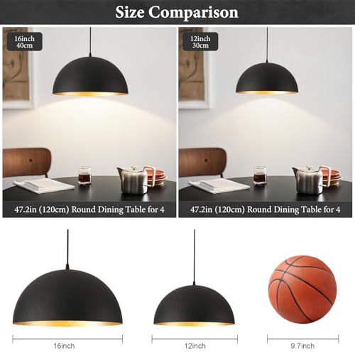 12" Black and Gold Farmhouse Pendant Light Fixtures