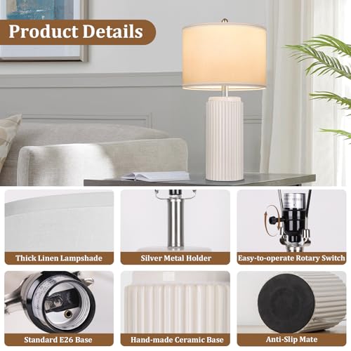 23.5’’ Beige Modern Ceramic Table Lamps Set of 2 for Living Room (2 Count)