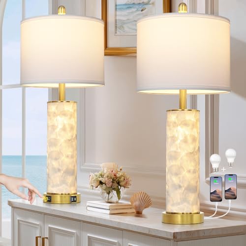 29" Coastal Seashell Table Lamp for Living Room Set of 2 (2 Count)