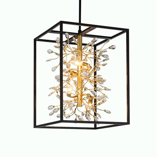 Modern Black and Gold Crystal Chandelier for Foyer Entryway