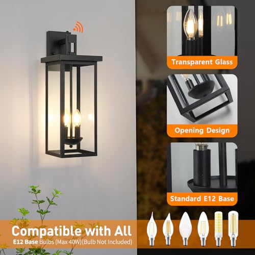 22'' Outdoor Wall Lights Dusk Dawn Large Black Exterior Porch Light Fixture