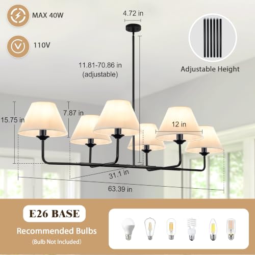 63.4"Modern Linear Chandelier with Fabric Shade