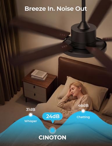 52" Smart Ceiling Fans with Lights and Remote (Black +Walnut / 52 Inch)