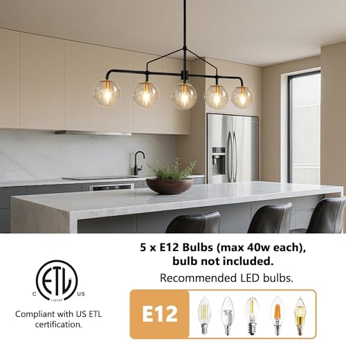 Linear Chandelier for Dining Room 5 Lights Black Kitchen Island Lights