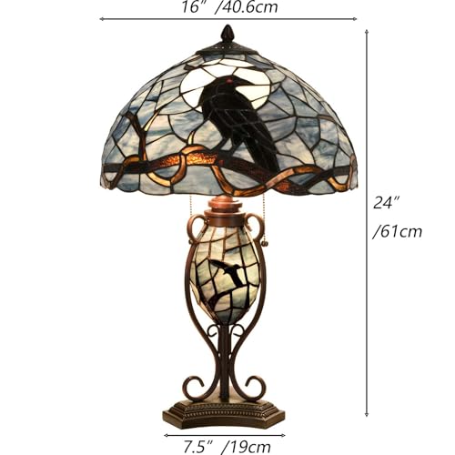 L10954 Raven Tiffany Style Stained Glass Table Lamp