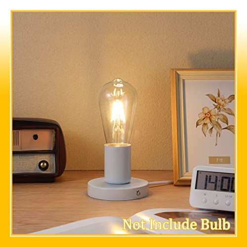 2 Pcs Polished Metal Desktop Lamp Base E26 E27 Screw Light Bulb Holder Sockets Night Light Base Lamp Replacement for Holding Bulb 6 Feet Cord on Off Switch Plug