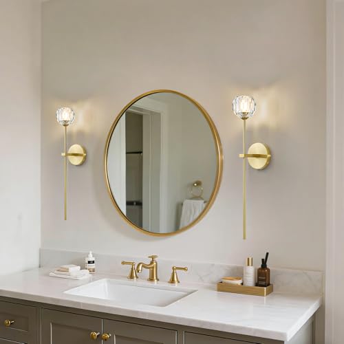 Gold Crystal Wall Sconces Brushed Brass Mid Century Modern Bathroom Sconce