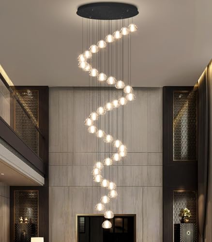 236'' Long Large Crystal Chandeliers LED Chandeliers for High Ceiling Handing Light Fixture for Entrance Hallway Foyer Staircase Lobby Black