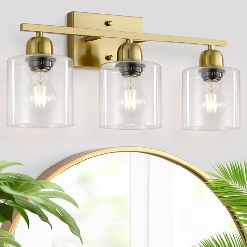 Modern Brushed Gold 3 Light Bathroom Light Fixtures