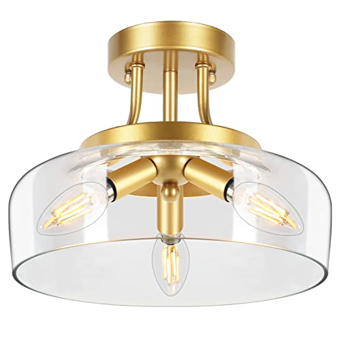 3 Light Gold Semi Flush Mount Light Fixture