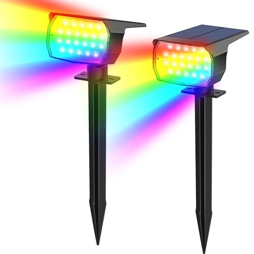 Solar Color Changing Spot Lights Outdoor Waterproof Colored RGB Solar Powered Landscape Lights for Yard 7 Lighting Modes Multicolor Solar Spotlights for Pathway Garden Outside (2 Count)