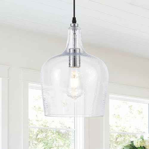 10”Chrome Hammered Glass Pendant Light Modern 1 Light Single Dome Pendent Lighting Fixtures for Kitchen Island Dining Room Hallway