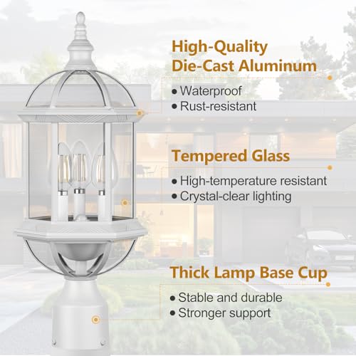 3 Light Outdoor Post Lights White Lamp Post Light Fixture