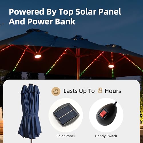 15ft Umbrella Outdoor Patio Solar Lights with Base