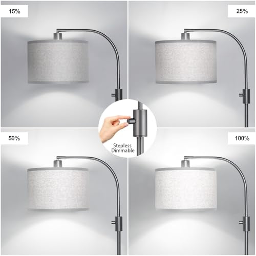 Upgraded Modern Arc Dimmable Tall Standing Floor Lamp with Gray Shade