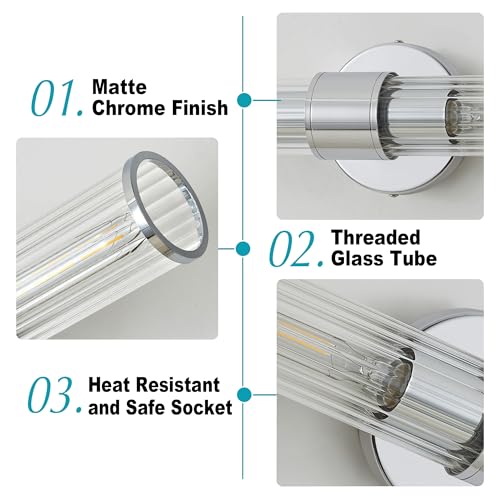 Hardwired Chrome Bathroom Vanity Light Threaded Glass Wall Sconce