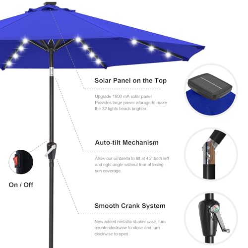 Solar Led Patio Umbrella with 32 Lights 11FT