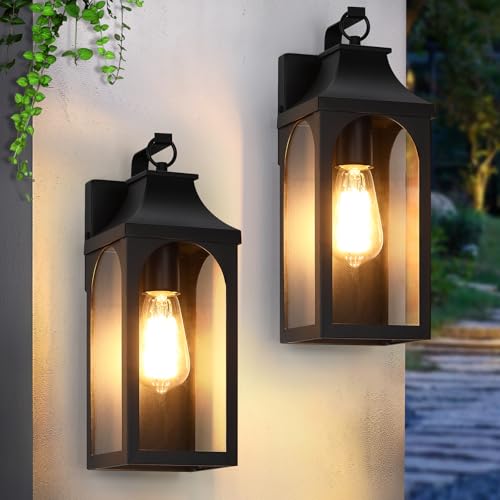 2-Pack 13.6-Inch Matte Black Outdoor Wall Lights with Clear Glass (2 Count)