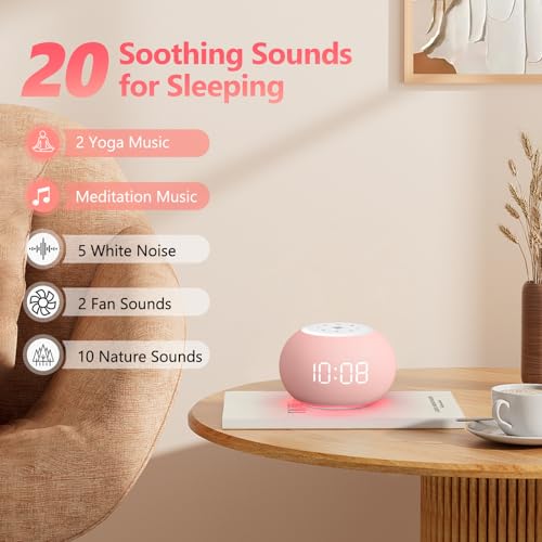 Auto Dimmable Sound Machine Alarm Clock with Night Light for Girls