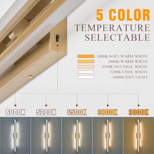 48" Gold LED Bathroom Light Fixtures Long Vanity Lights Over Mirror Lighting Lamps Wall Mount Lighting Over Vanity Picture Indoor 5CCT