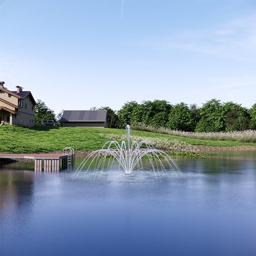 FS02 110V, 1/2 HP Large Pond Floating Fountain, Oil Free Pump 9000 GPH with 100’ Cord, Two Spray Patterns Included