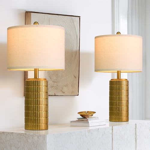 23" Brass Gold Ceramic Table Lamps for Living Room