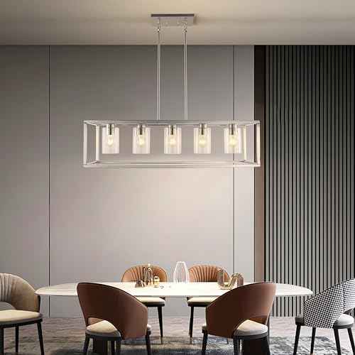 5 Light Chandeliers for Dining Room, Island Room Light Fixture | Sliver Modern Industrial Kitchen Lighting Fixtures Ceiling Easy Installation Pendant Lights for Bar Restaurant-E26 Socket