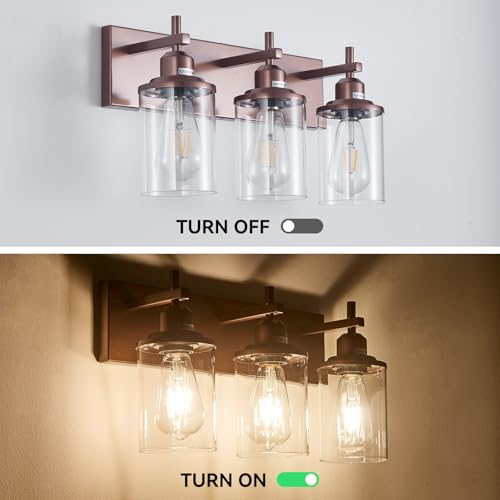 3 Light Bronze Bathroom Light Fixtures Over Mirror