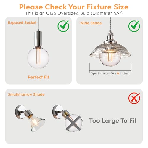 Large Round Light Bulb Vintage Edison LED Dim Soft Warm Clear G125